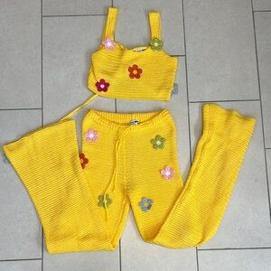 Fashion Nova Yellow Wide Leg Pants & Crop Top Set